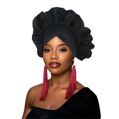 Nouveau bonnet Turban à volants pour femmes, couvre-chef en soie brute africaine, automne, Nigeria, Gele de mariage, bandeau de fête, couvre-chef pour dame