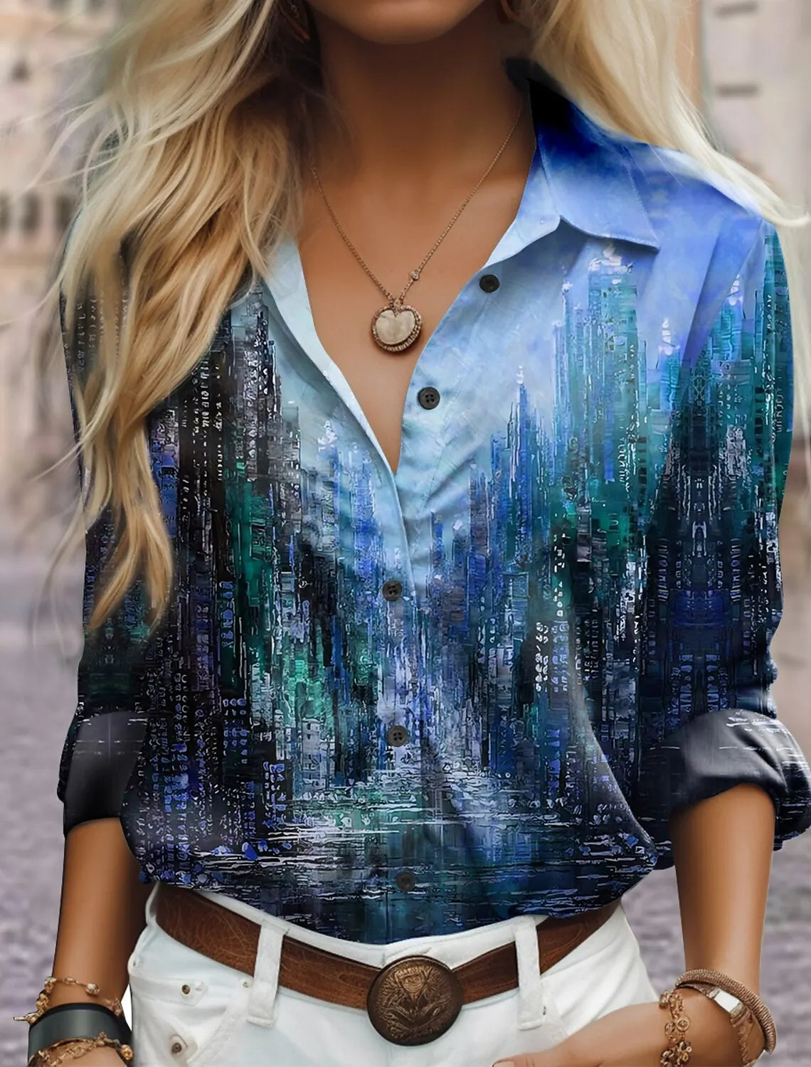 Nouvelle texture imprimée chemise tempérament femmes bureau chemise à manches longues 2024 automne