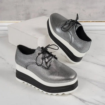 Chaussures à plateforme à talons compensés pour femmes, chaussures d'extérieur décontractées à lacets, baskets confortables à talons hauts, semelle optique de rencontre basse