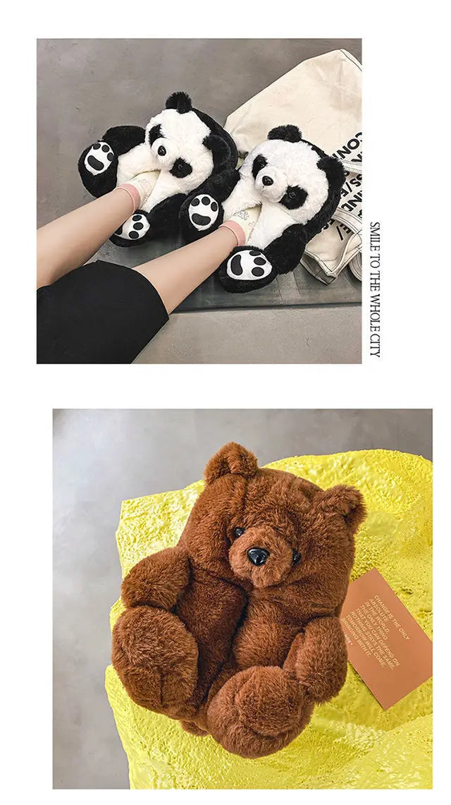 Pantoufles roses en fourrure d'animal à enfiler, chaussures d'ours moelleuses pour la maison, pantoufles d'intérieur chaudes et pelucheuses, tongs de maison, expédition rapide