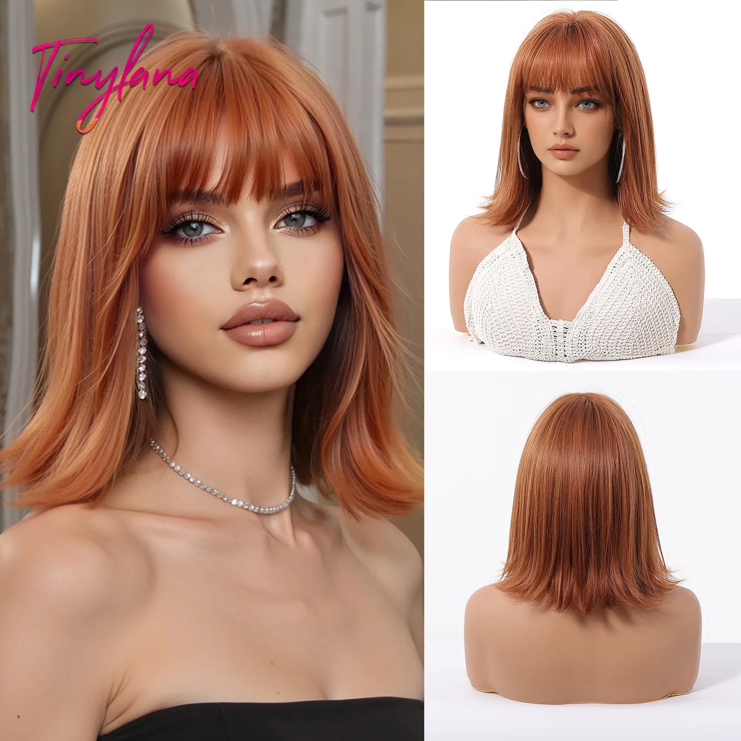 Perruques synthétiques blondes marron clair avec frange pour femmes, perruques Bob courtes droites quotidiennes, faux cheveux Cosplay Halloween résistantes à la chaleur