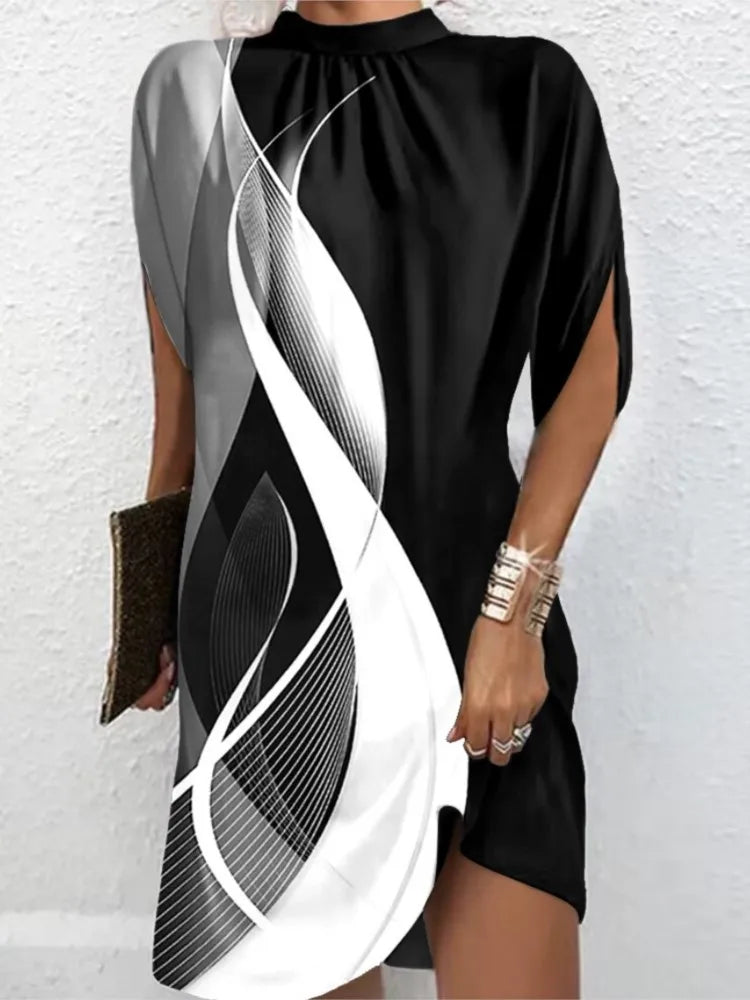 Mini robe décontractée à col rond pour femmes, nouvelle mode, imprimé Tie Dye, élégante, manches chauve-souris, ample, été, 2023