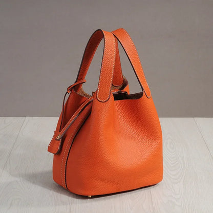 Sac à lunch en cuir de vachette véritable, panier alimentaire E27, sac à main de pique-nique Amazon, poignée supérieure souple, 2024 importé