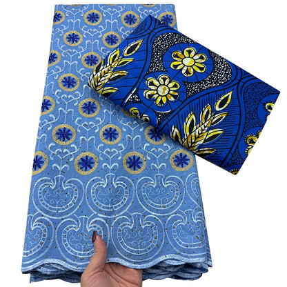 Tissu africain en dentelle de Voile suisse, 2.5 + 3 yards, véritable cire pour coudre une robe de soirée, nouvel arrivage