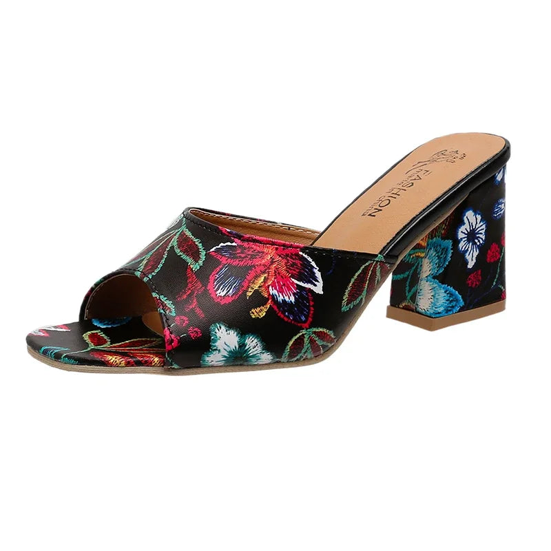 Pantoufles d'Été à Talons Épais pour Femme, Chaussures de Haute Qualité, Parka Ouverte, Décontractées, Grande Taille