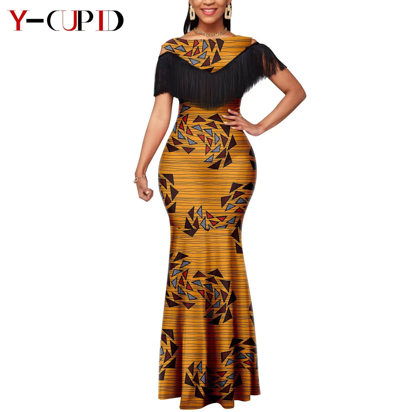 Robes africaines pour femmes, tenues de Couple assorties, Bazin Riche Dashiki, Slim, imprimé pompon, longues robes de fête Y23C009