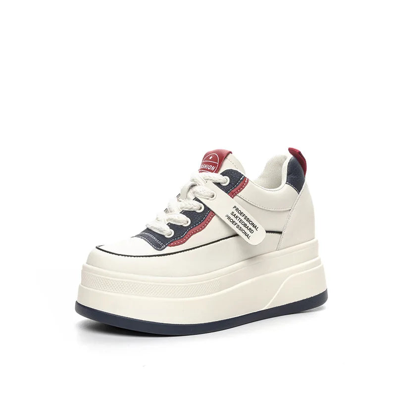 Fujin-Chaussures à l'offre elles compensées en cuir véritable pour femme, grosses chaussures blanches de 9cm, à la mode, automne et été