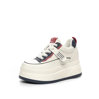 Fujin-Chaussures à l'offre elles compensées en cuir véritable pour femme, grosses chaussures blanches de 9cm, à la mode, automne et été