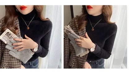 Automne hiver épais Pull femmes tricoté côtelé Pull Pull à manches longues col roulé mince Pull doux chaud Pull Femme 2025