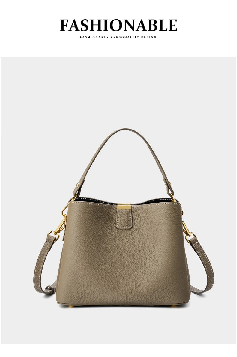 Hifashion 100% vache en cuir véritable seau épaule sacs à bandoulière pour femmes 2025 luxe concepteur large sangle fourre-tout dames sacs à main