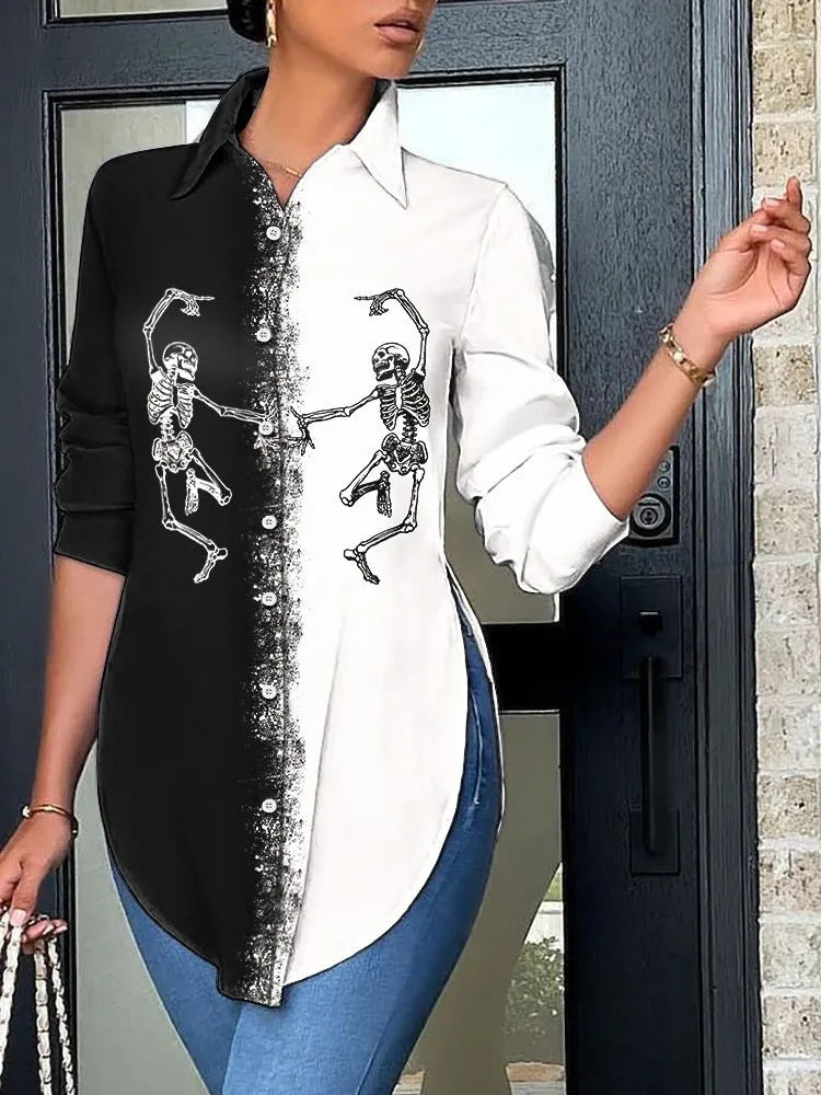 BERAKAH SUPRÊME - Haut décontracté à manches longues pour femmes, chemise imprimée à col au dos, élégante et à la mode, bureau, printemps et automne, 2025