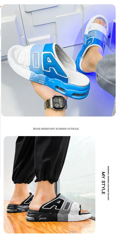 CasualPlus Size chaussons pour hommes pantoufles de sport d'été coussin d'air pour hommes chaussures de plage à fond épais matériau EVA