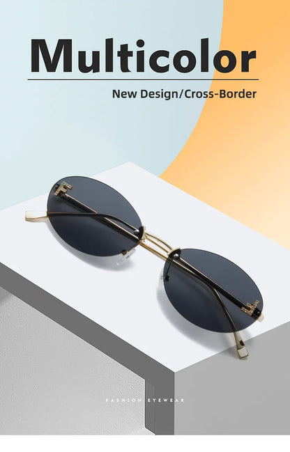 Lunettes de soleil noires sans bords avec petite lettre ovale en diamant «F» pour femmes, marque de luxe, monture métallique, lunettes de soleil Unsiex, nuances élégantes UV400