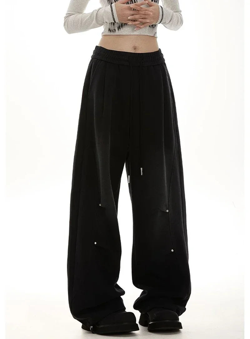 Pantalon de survêtement américain pour femmes, Streetwear, taille haute, Vintage, droit, Hip Hop, Harajuku, ample, à lacets, jambes larges, Baggy