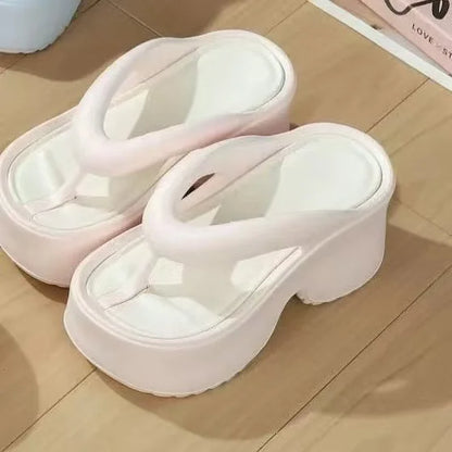 Tongs compensées à Clip pour femmes, sandales de plage à plateforme épaisse, semelle épaisse, pantoufles Eva à talons hauts, été 2025