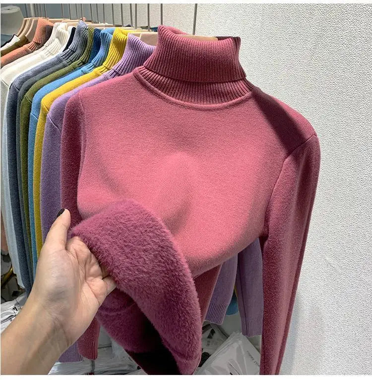 Pull épais à col haut pour femme, haut d'hiver chaud et doux, couleur unie, vêtements intérieurs, chemise à bascule, nouvelle collection 2025