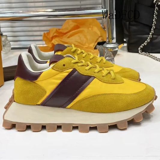 Chaussures de course rétro en daim pour femmes, baskets épaisses, tissu respirant, chaussures de sport à plateforme plate, mode décontractée, recommande une augmentation