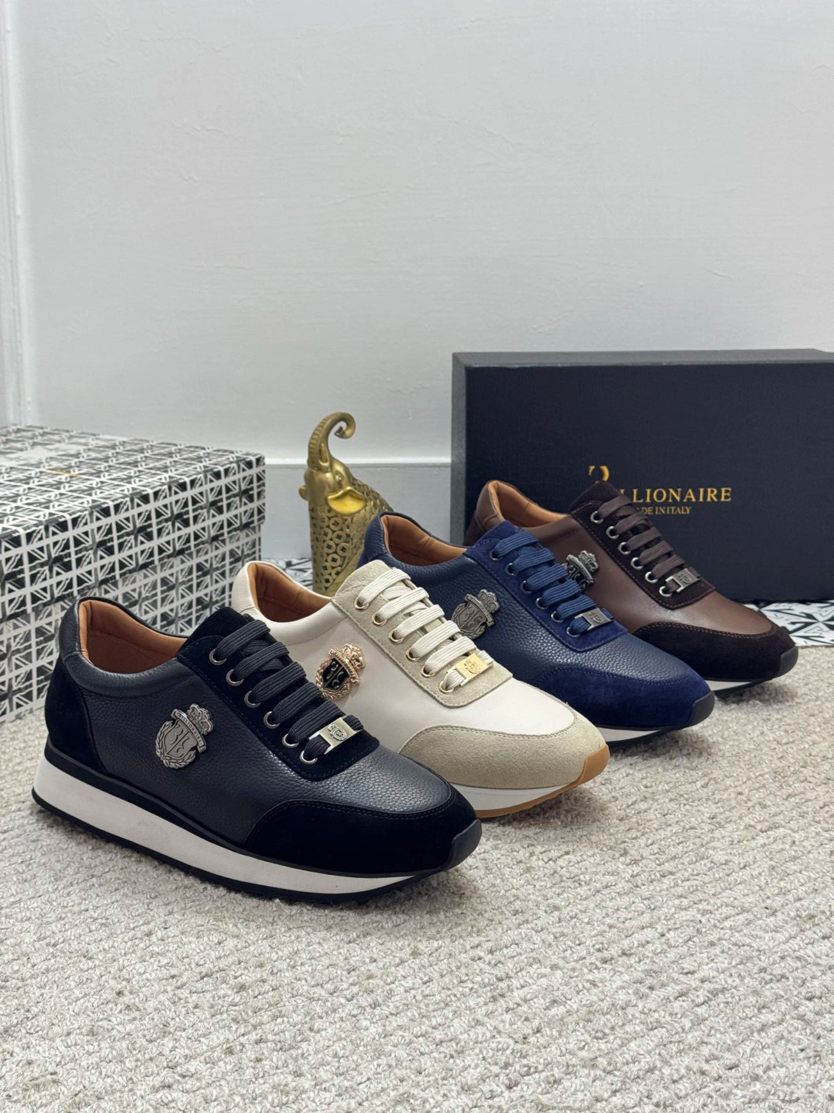 BILLIONAIRE BLSK CPRT chaussures peau de vache 2025 nouvelle broderie mode qualité confort mouvement hommes taille européenne 39-45 chaussures noires