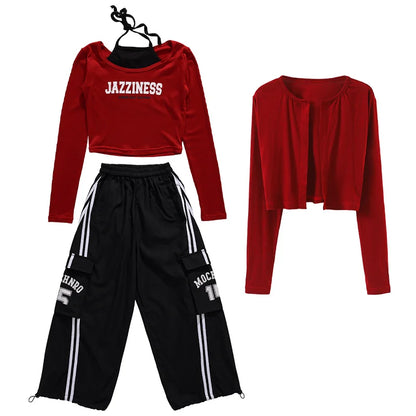 Ensemble T-shirt et pantalon à manches longues pour enfants, mode Hip Hop y2k, Costume de spectacle pour filles, tenue de scène, Costume de danse pour enfants, vêtements de rue