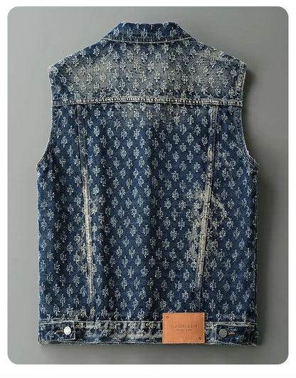 Gilet de moto en Denim pour hommes, rétro, tendance, printemps et automne, élégant, ample, Jacquard, sans manches, vêtements d'extérieur