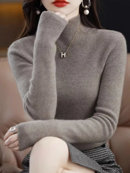 Pull en tricot à demi-col roulé pour femme, couleur unie, coréen, manches longues, mode assortie, épais, chaud, Slim, nouvelle collection automne hiver