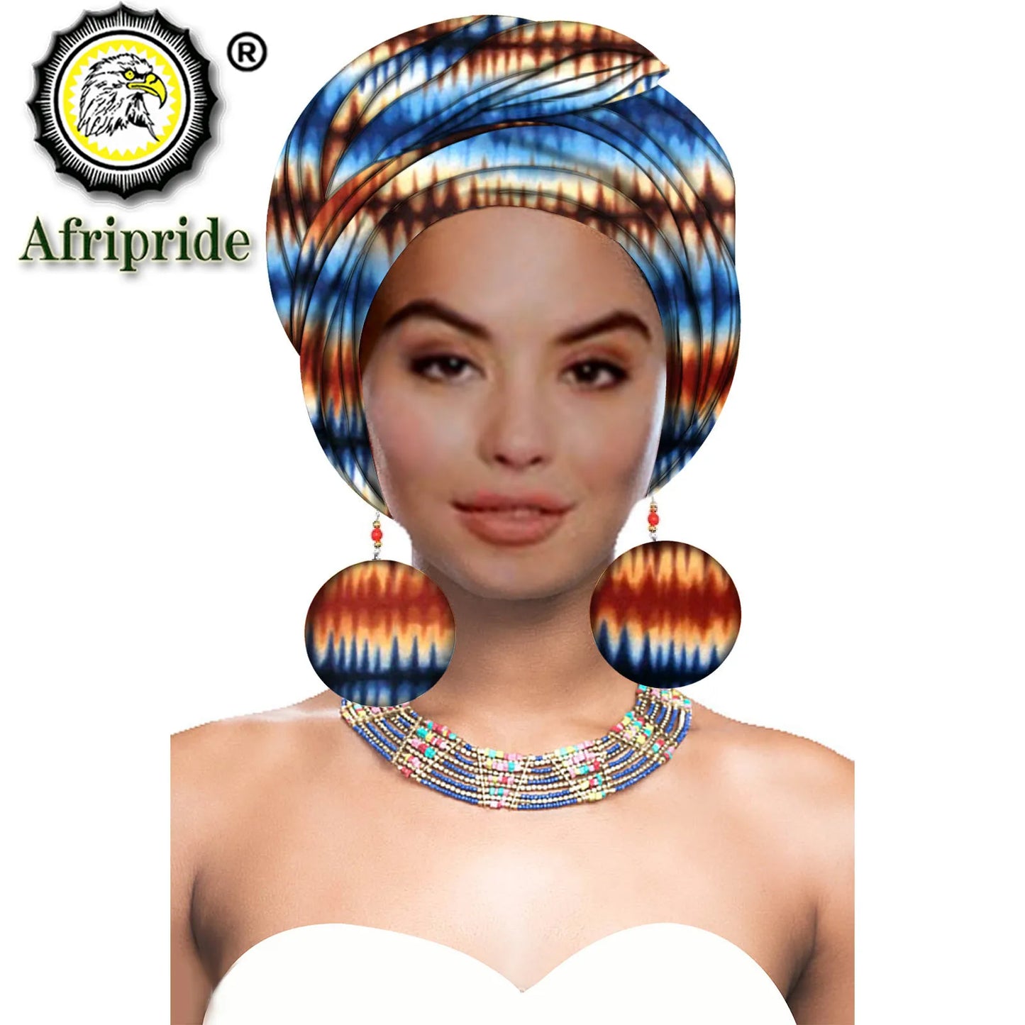 Turbans - bandeaux africains pour femme foulard africain couvre-chef nigérian avec boucle d'oreille assortie Dashiki Ankara cire S20H004