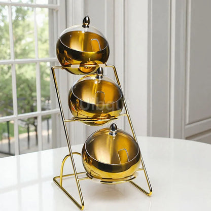Support de bol doré pour Sauce à bouche Oblique en acier inoxydable, Pot chaud, panier d'assaisonnement pour Buffet, Pot plat, récipient, bol sphérique pour salade
