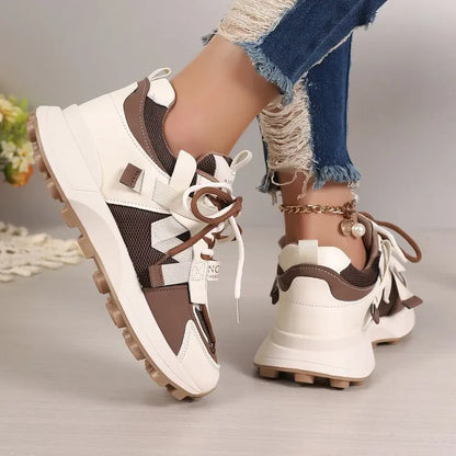 Baskets Basses Confortables à Lacets pour Femme, Chaussures d'Extérieur Décontractées et Respirantes, Nouvelle Collection 2025