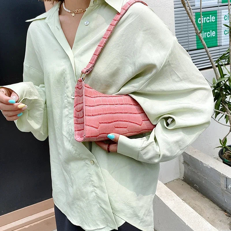 Sacs à main et bourse rétro motif Alligator pour femmes, petits sacs à bandoulière sous les aisselles, pochette fourre-tout en cuir PU de bonne qualité pour dames