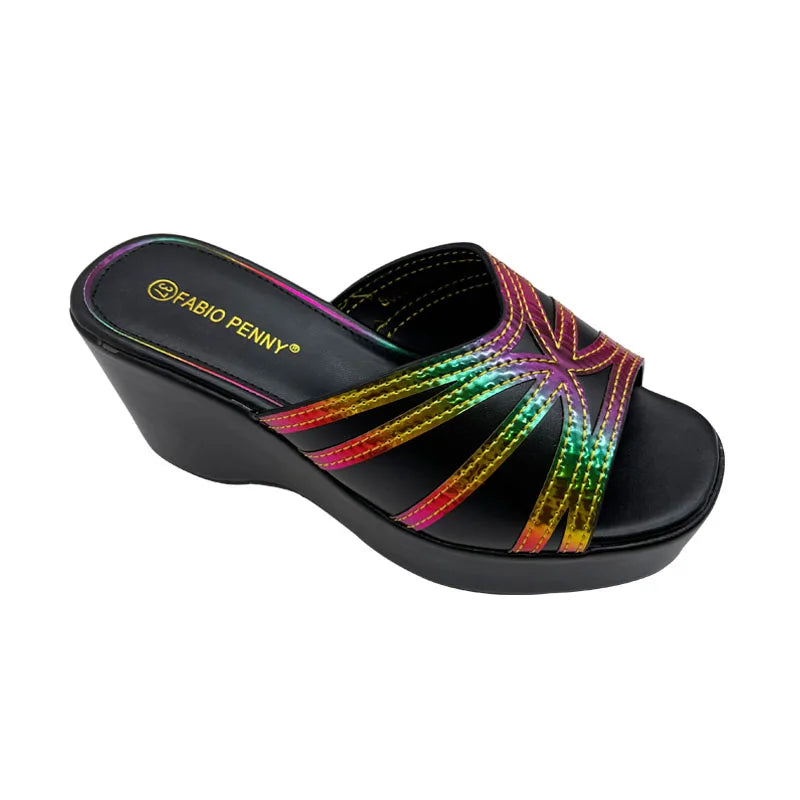 BS -  2025 Nouveau Laser Rainbow Design pantoufles pour femmes à semelles épaisses, exquises et à la mode pour banquets et fêtes