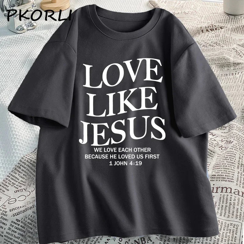 Amour comme jésus t-shirts chrétiens T-shirt religieux à base de foi décontracté à manches courtes femme vêtements Streetwear col rond vêtements