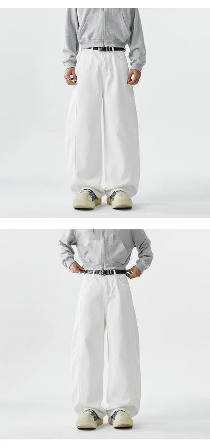 Jeans baggy à jambes larges pour hommes, Jeans Boyfriend, High Street, Hip Hop, Bleu, Blanc, Denim Harem, Pantalon décontracté