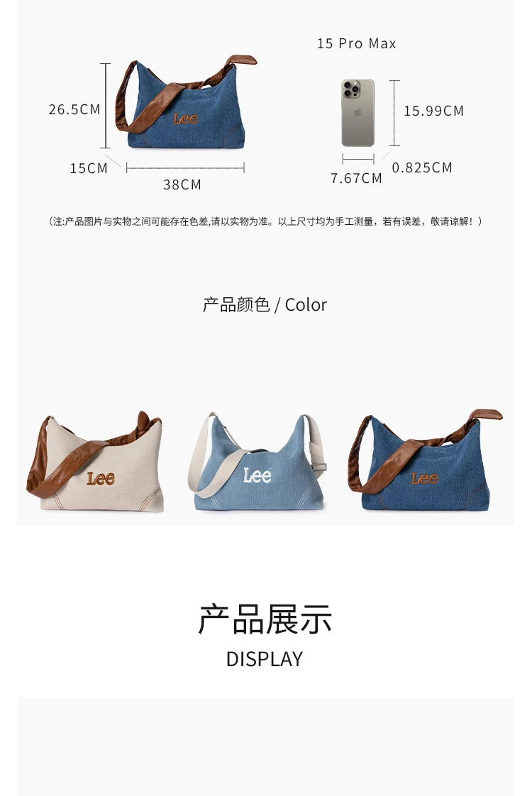 LEE femmes minimalisme Hobo Denim bleu une épaule oreiller sac dames jean doux large en cuir bretelles sacs à bandoulière