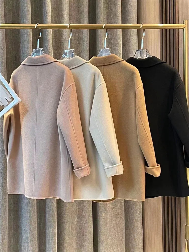 GENHUA 2025 automne hiver nouveaux modèles femmes Double face manteau en cachemire de haute qualité polyvalent 10% cachemire veste à Double boutonnage