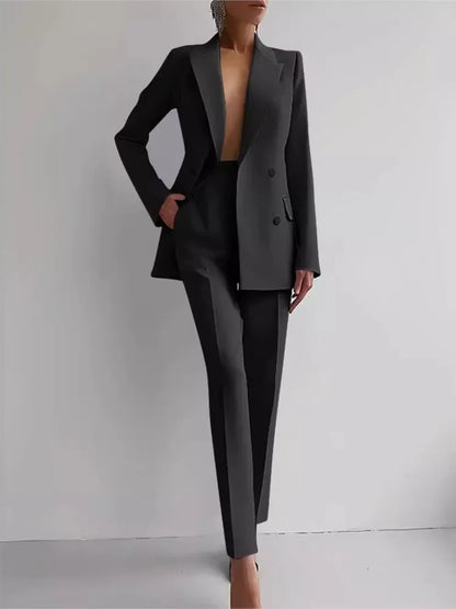 Printemps décontracté à manches longues costume ensemble automne élégant bureau dame solide mince hauts Blazer pantalon deux pièces ensembles femmes tenue 2025