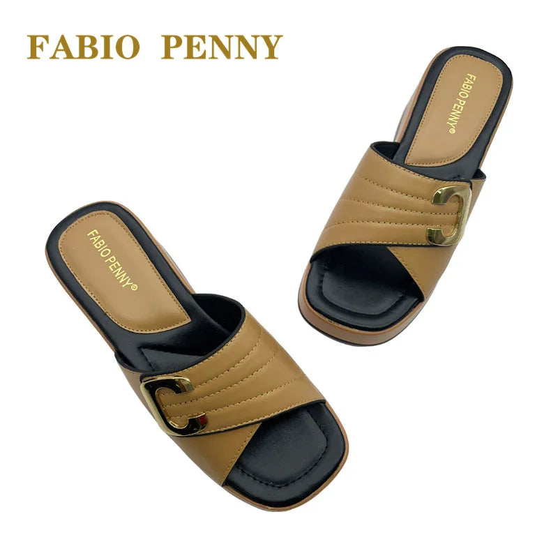 FABIO PENNY2025 été nouveau design métallique couleur unie à semelles épaisses à la mode et sexy dames fête pantoufles à semelles souples