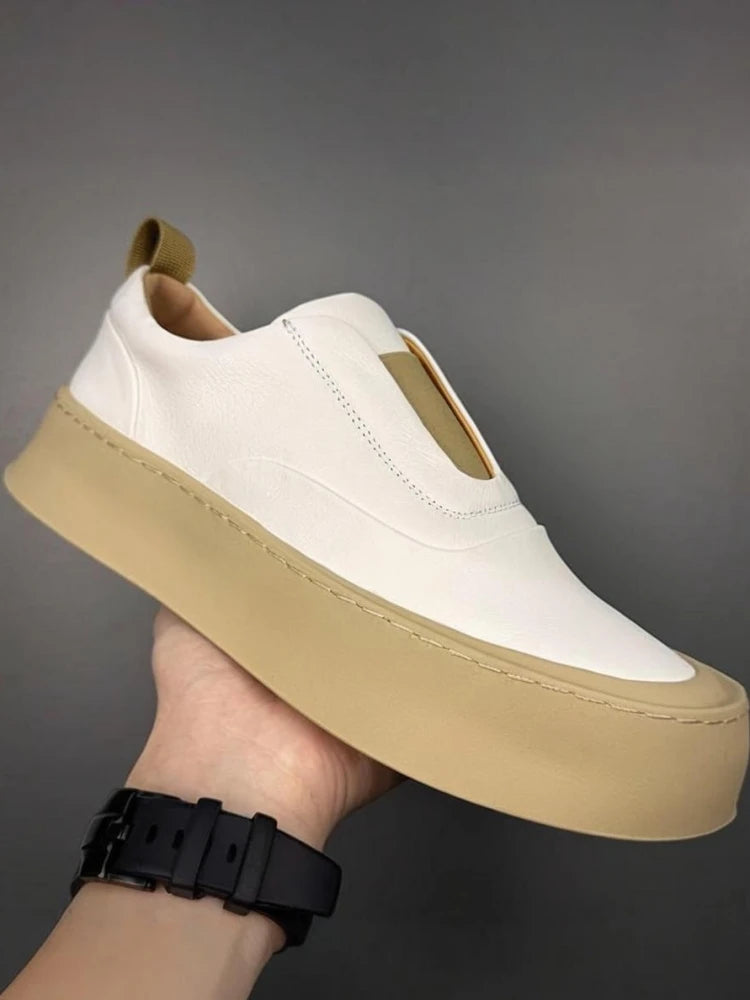 Mocassins à enfiler en cuir véritable pour hommes, chaussures de loisirs respirantes, mode, Style polyvalent, bout rond, plateforme, chaussures décontractées, qualité supérieure