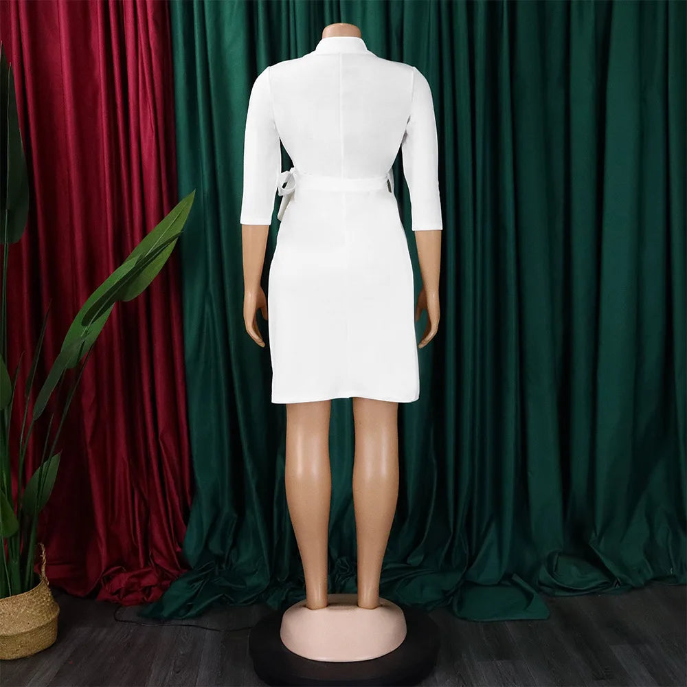 Robe plissée pour femmes, grande taille, col plissé, style blazer, bureau, vintage, sexy, ceinture, fête, serrée, courbée, courte