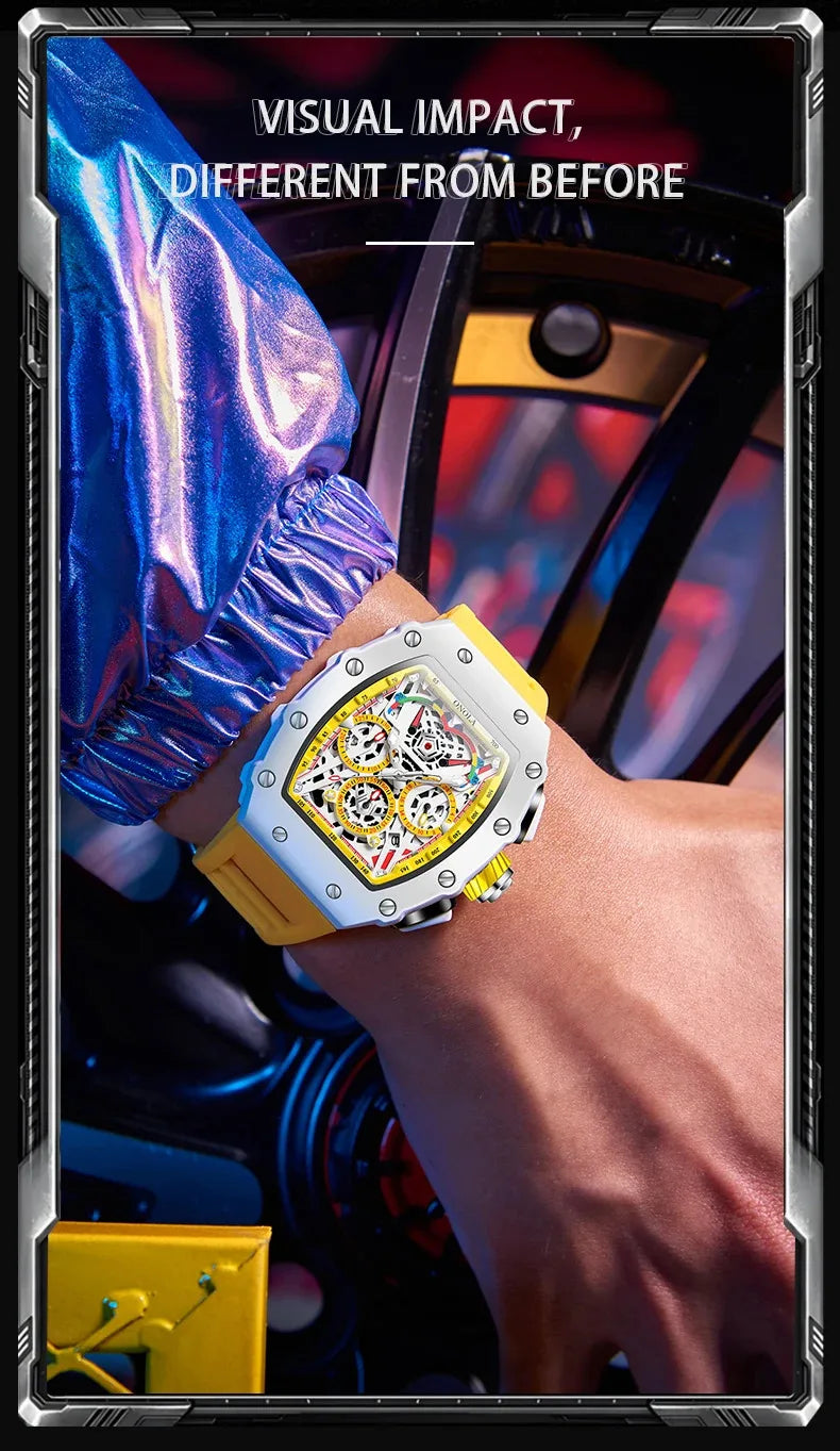 ONOLA-Montre Tonneau Étanche pour Homme, Chronographe, Quartz, dehors, Bracelet Silicone, Montre-Bracelet Blanche, Luxe, Nouvelle Mode, 2024