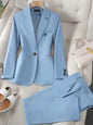 Costume Blazer Bleu Décontracté pour Femme, Tenue de Bureau, Manches sulf, Veste à Bouton Unique, Ensemble 2 Pièces, Chic, Mode, Pantalon, Élégant