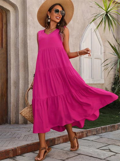 Robe longue d'été décontractée pour femmes, marque de vacances, plage, col en v, ample, élégante, jaune, noir, à volants, 2024