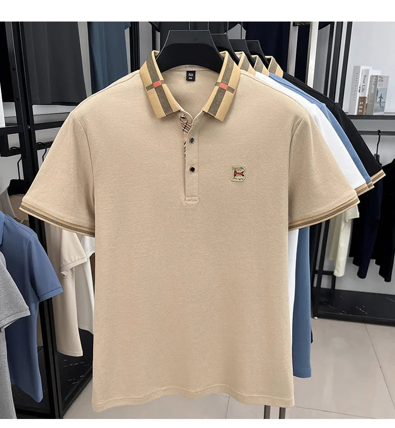 Polo d'été à manches courtes pour hommes, mode golf, design haut de gamme, broderie en soie glacée exquise, T-shirt respirant, 2025