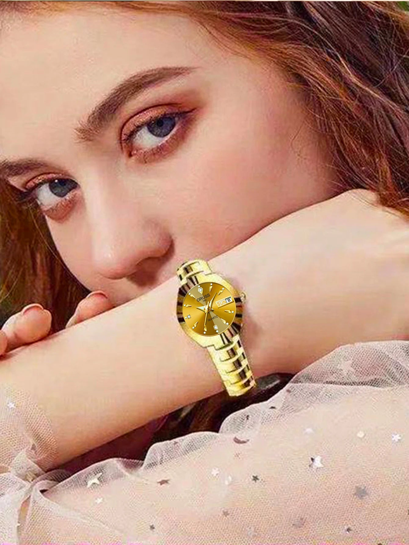 ORUSS-Montre de couple étanche pour hommes et femmes, quartz, acier inoxydable, date, semaine, horloge, cadeau pour amoureux, mode décontractée