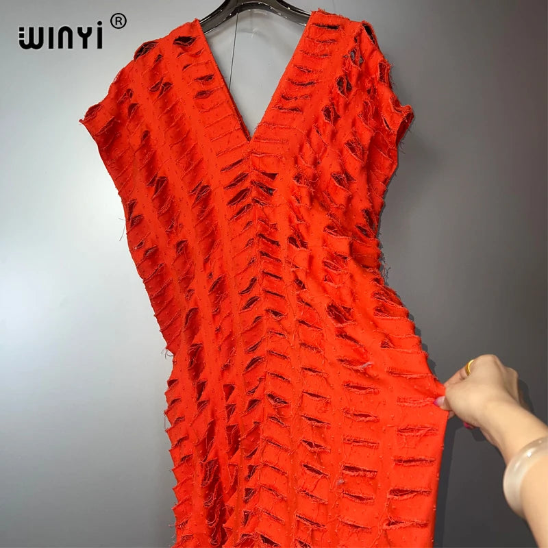 WINYI été Original ajouré ample denim combinaison mode couvrir