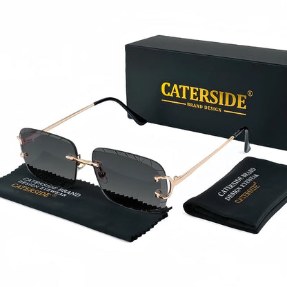 CATERSIDE lunettes de soleil carrées sans monture hommes Cupronickel mode Punk dégradé lunettes de soleil Vintage à la mode petite monture lunettes UV400