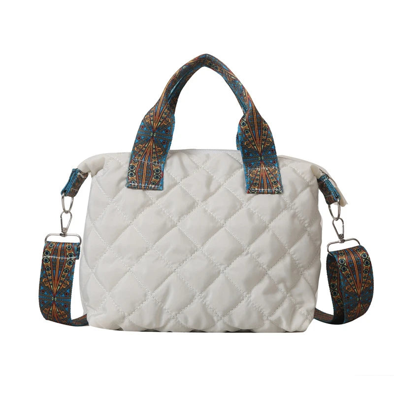 Sac à main à large ceinture pour femmes, automne/hiver, espace losange, sac à bandoulière en coton, grande capacité, fourre-tout de Shopping assorti