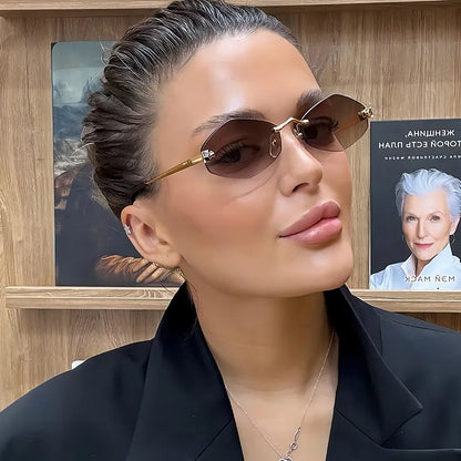 Lunettes de soleil personnalisées en losange sans cadre pour femmes, lunettes de soleil classiques élégantes et polyvalentes, lunettes de soleil de luxe et haut de gamme, UV400