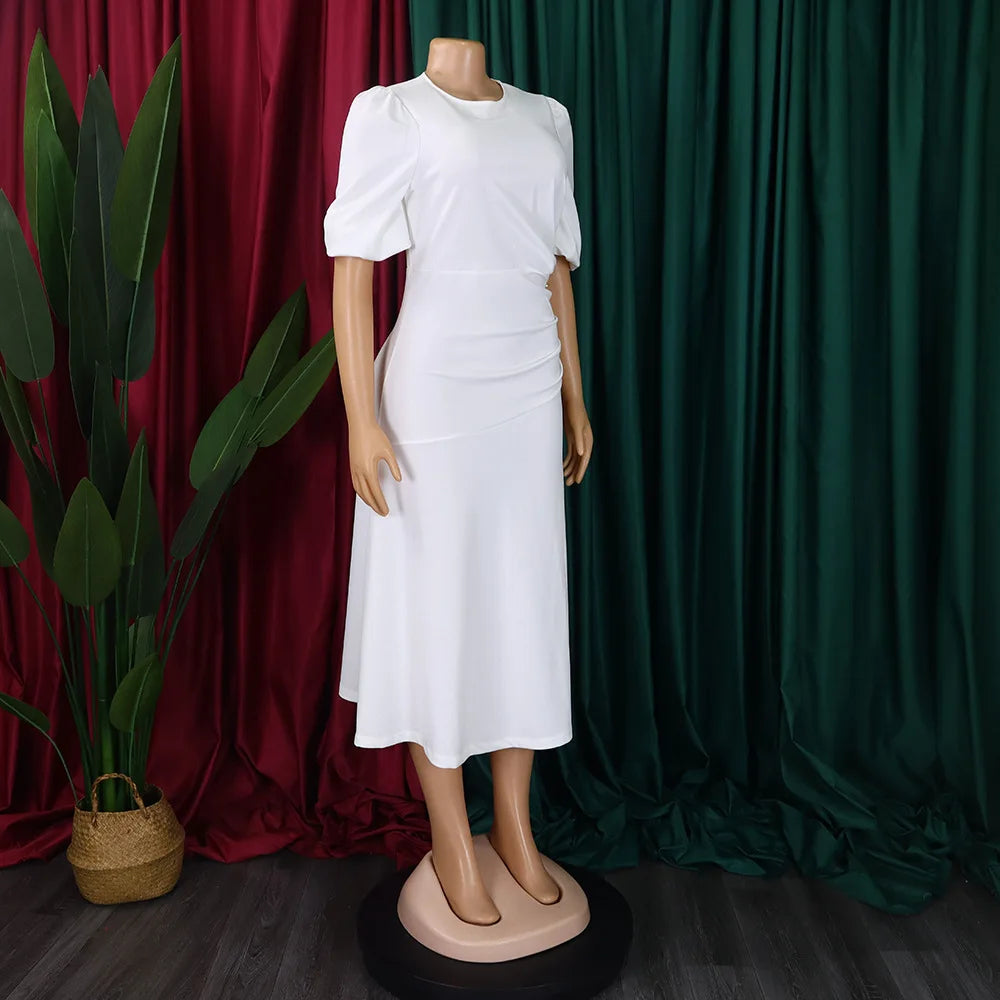 FairyShely-Robe longue à manches courtes pour femmes, grande taille, col rond, grandes robes pour dames, robe de soirée serrée, robe curvy, monochromatique, été, 2025