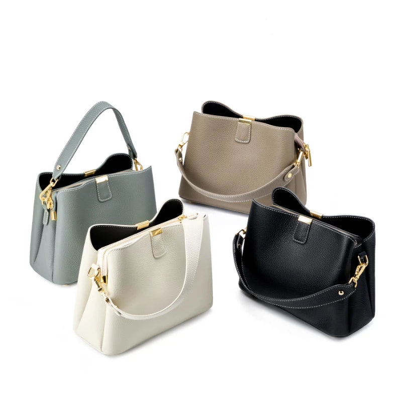 Hifashion 100% vache en cuir véritable seau épaule sacs à bandoulière pour femmes 2025 luxe concepteur large sangle fourre-tout dames sacs à main