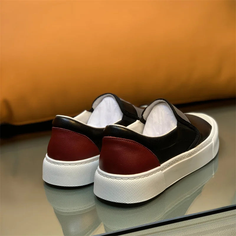 Printemps nouveaux hommes en cuir à semelles épaisses simples et à la mode couleur bloqué chaussures décontractées